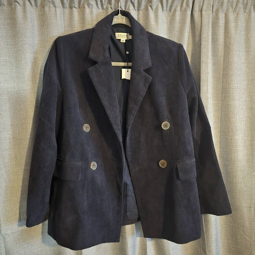 NWT Molly Bracken Navy Corduroy Coat Womens S